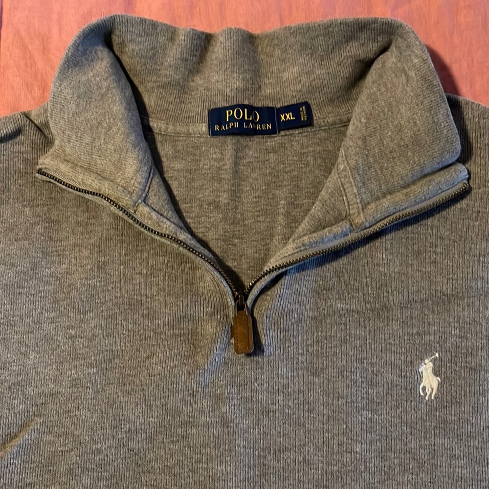 Brownish gray half zip Polo sweater in XXL.  Used in great condition!